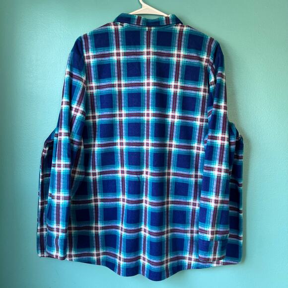 Riders by Lee 1X Flannel Plaid Button Down Long Sleeve Top Blue Teal Red - Picture 5 of 5